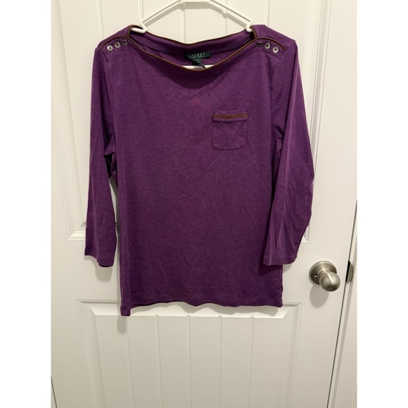 Lauren Ralph Lauren Tops - Lauren Ralph Lauren Women's Purple Boat Neck Button Accent Top Size Large